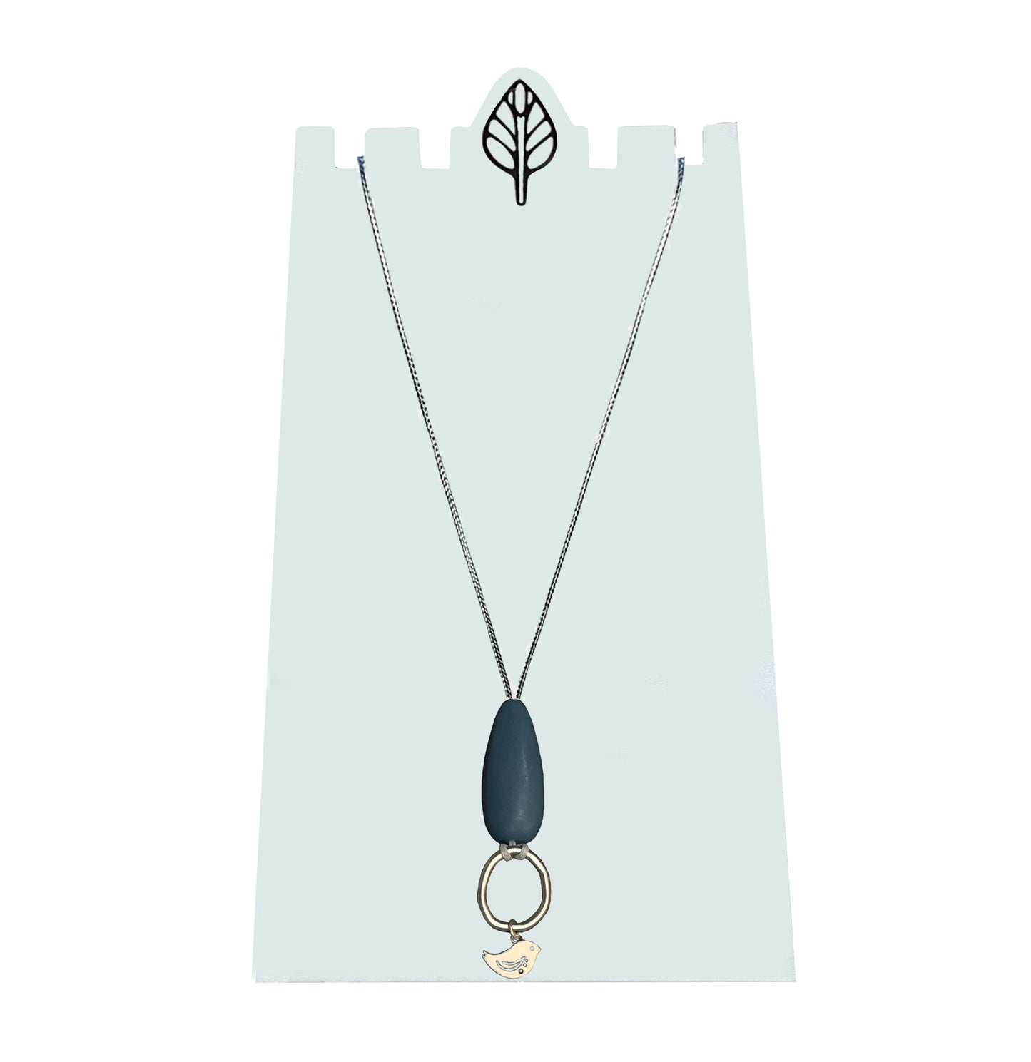 Resin Teardrop and Silver Ring with Bird Necklace