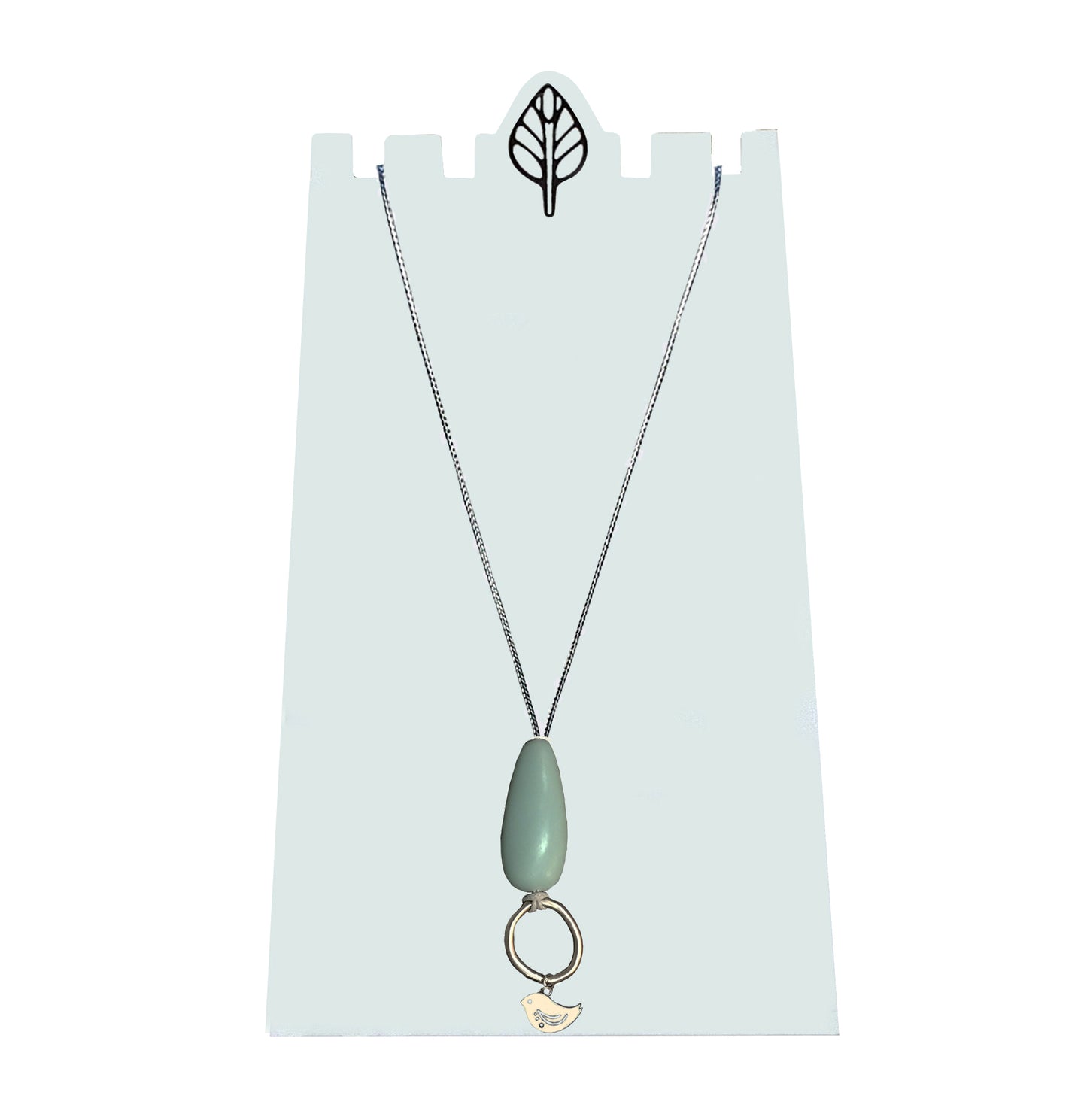Resin Teardrop and Silver Ring with Bird Necklace