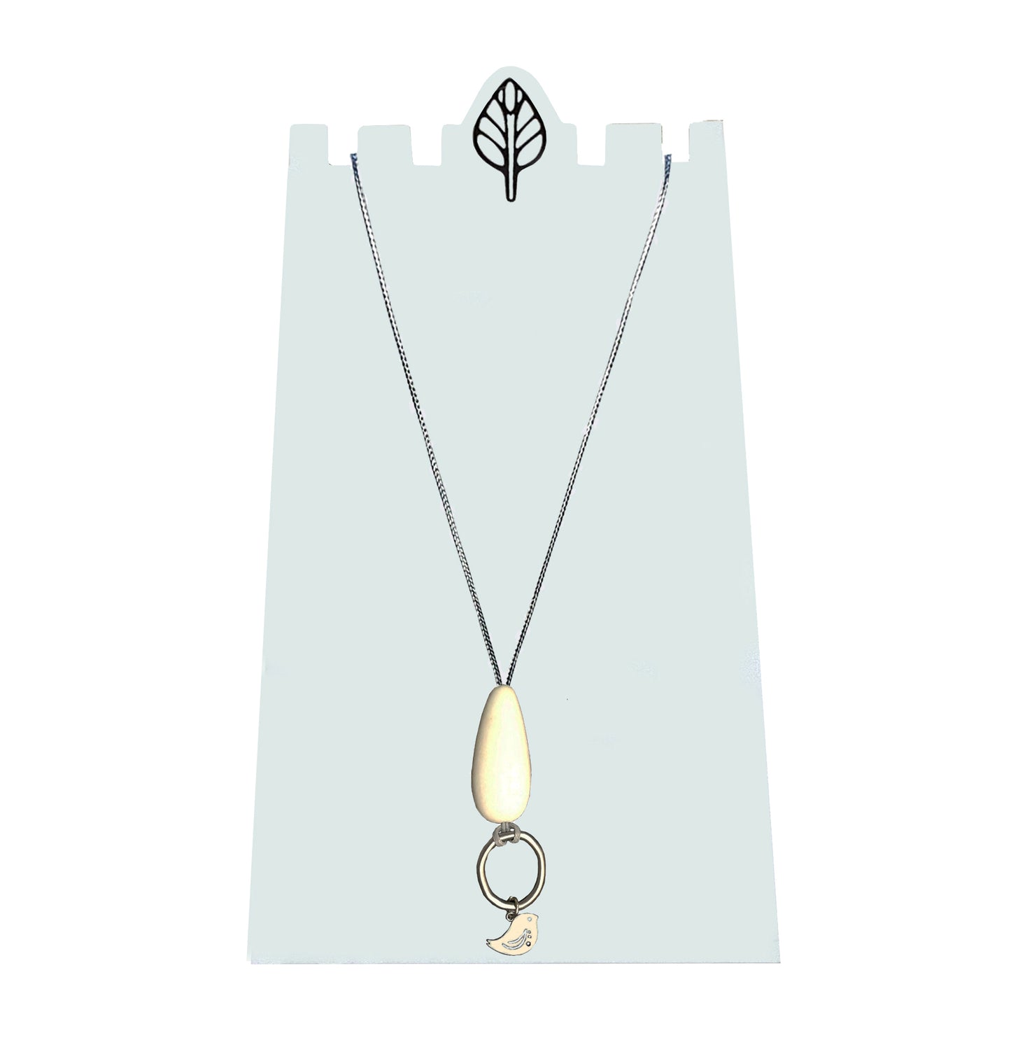 Resin Teardrop and Silver Ring with Bird Necklace