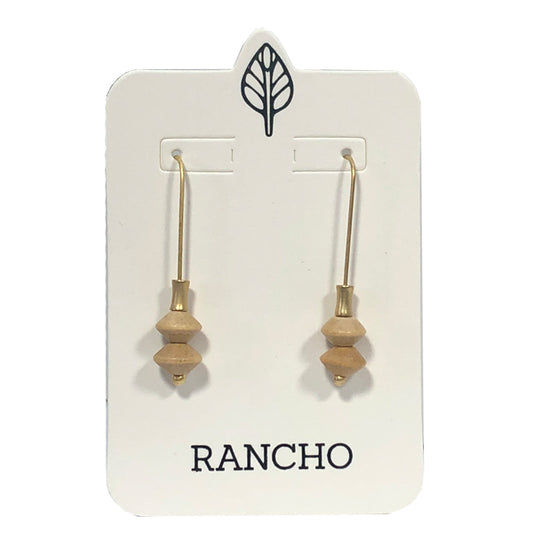 Medium Straight Hook with Small Wood Abicus Bead Earring