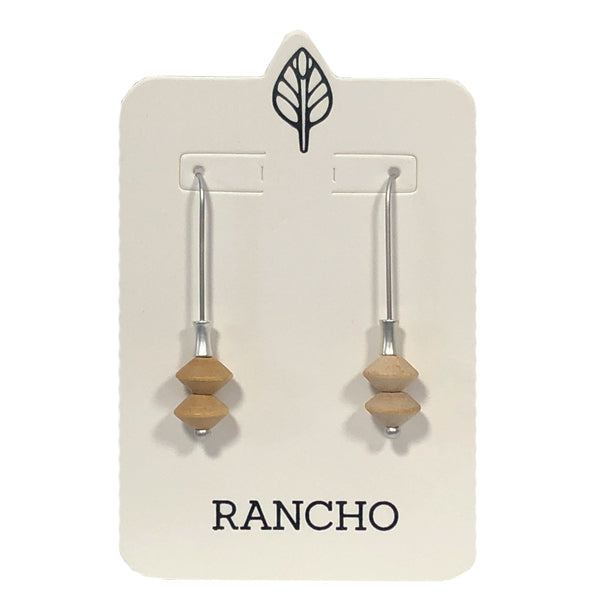 Medium Straight Hook with Small Wood Abicus Bead Earring