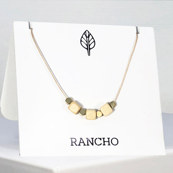 Small Wood Cubes with Small Dot Bead Necklace