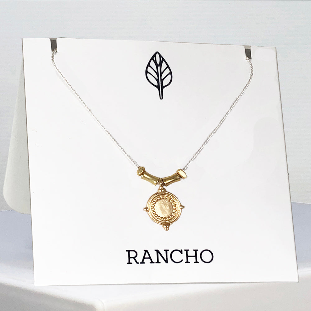 Mini Medallion with Bone and Spacer bead on Silver Chain Necklace