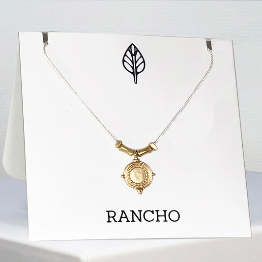 Mini Medallion with Bone and Spacer bead on Silver Chain Necklace