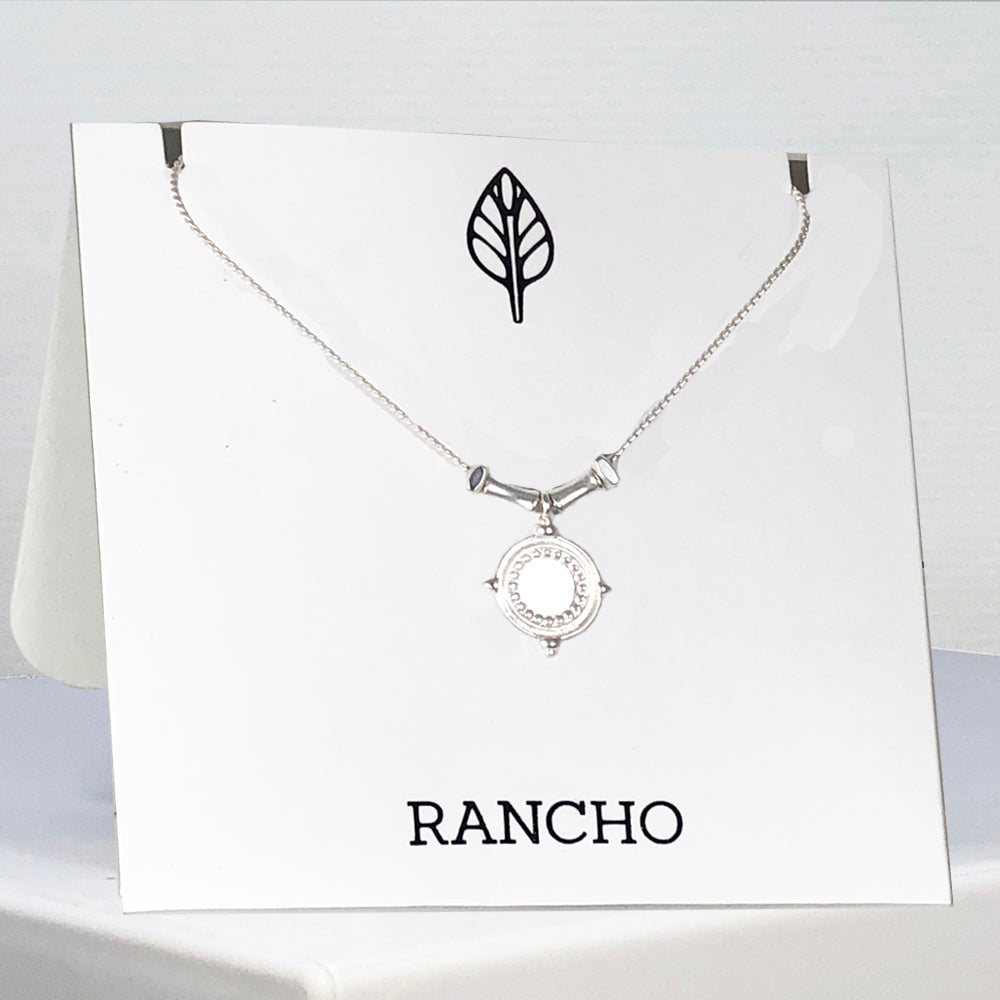 Mini Medallion with Bone and Spacer bead on Silver Chain Necklace