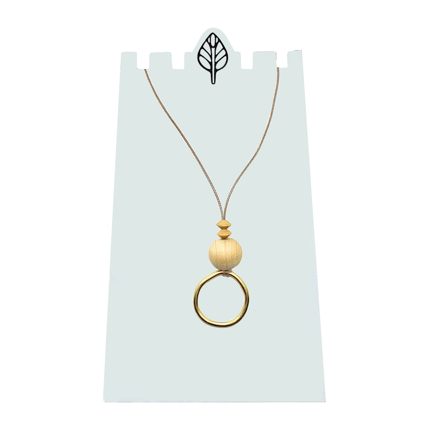 Wood ball and Abacus bead with Large Ring Necklace