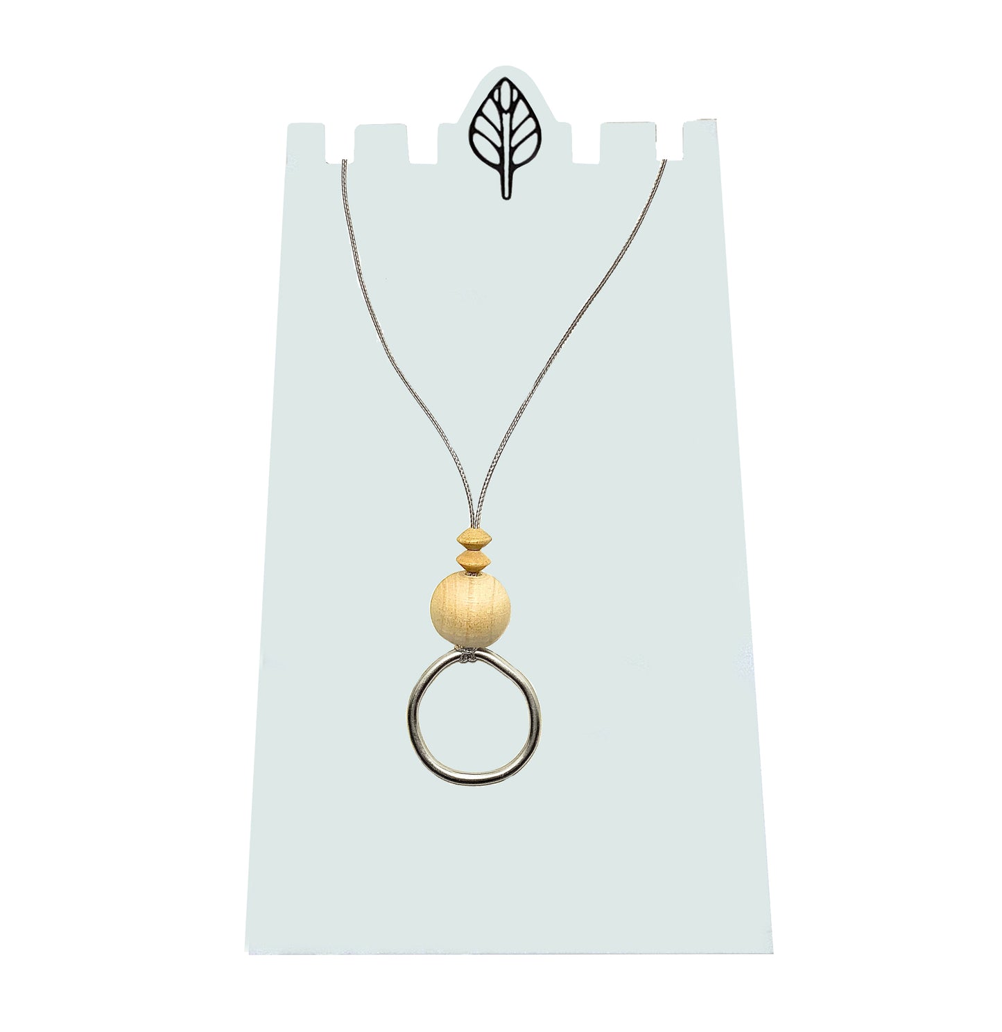 Wood ball and Abacus bead with Large Ring Necklace