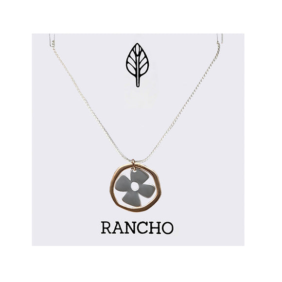 Retro Flower and Flat Ring Chain Necklace