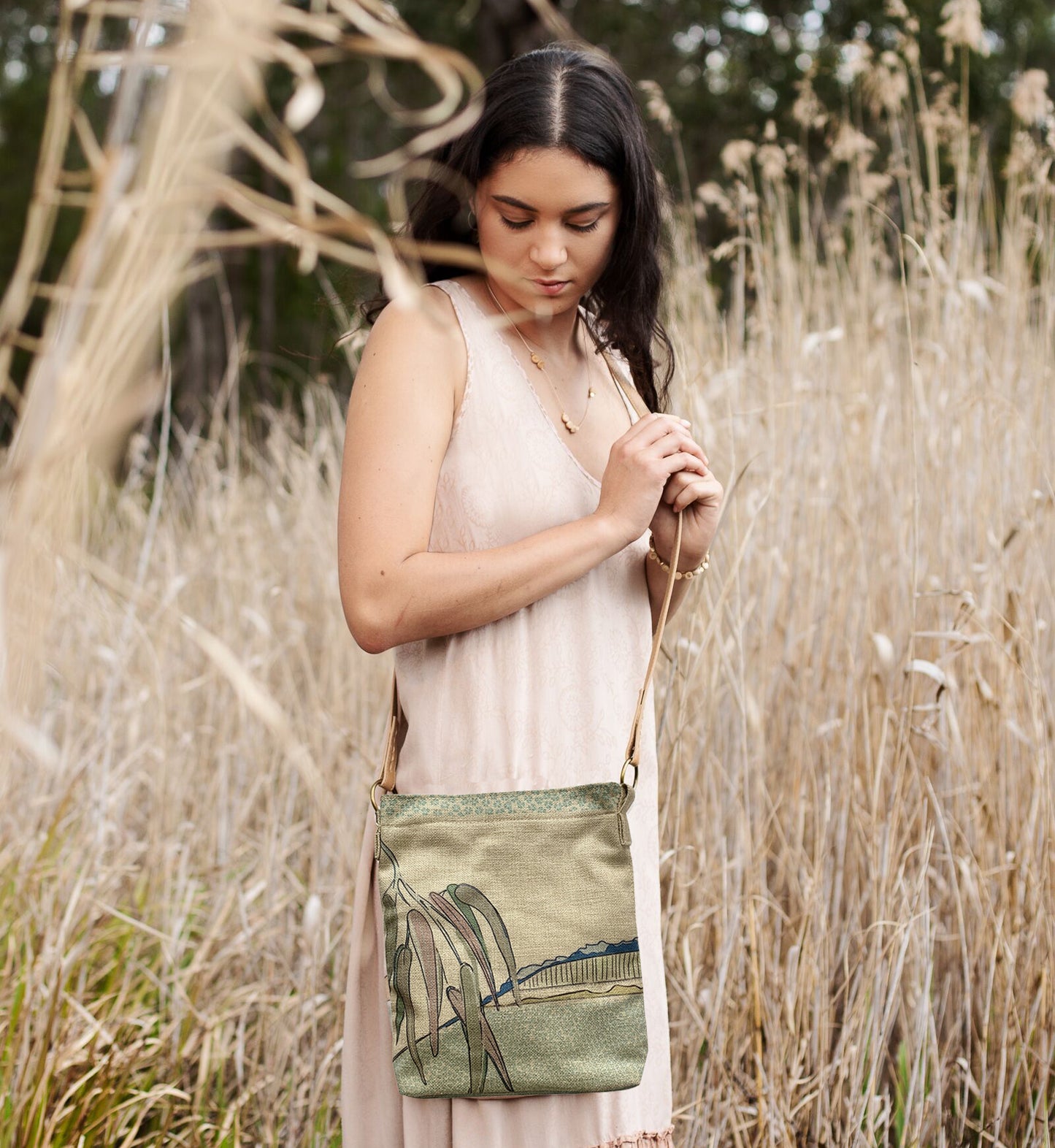 Falling leaves crossbody Linen Bags