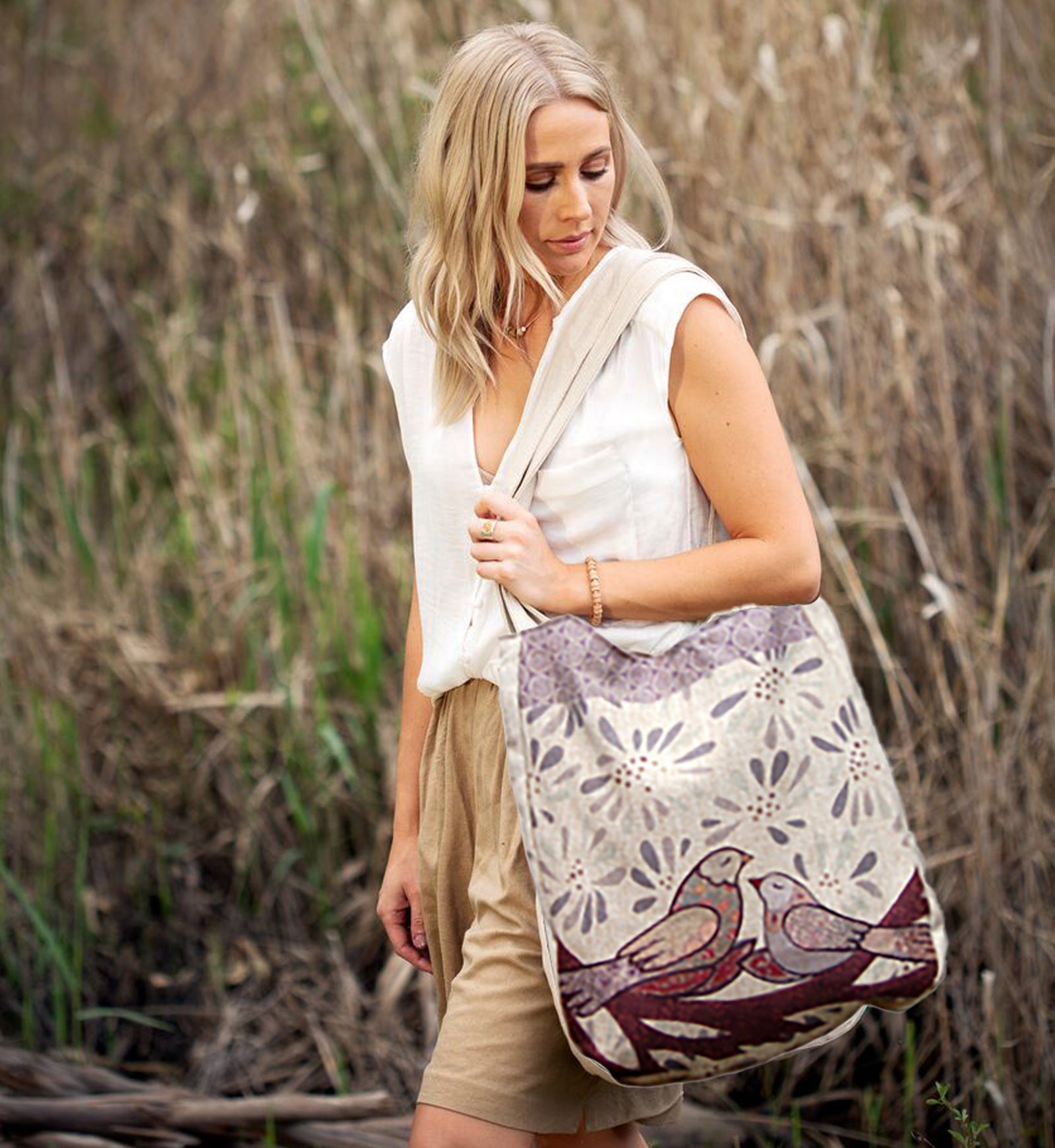 Tan Lolly Pop Trees Linen Shoulder Bag Ranchodesigns