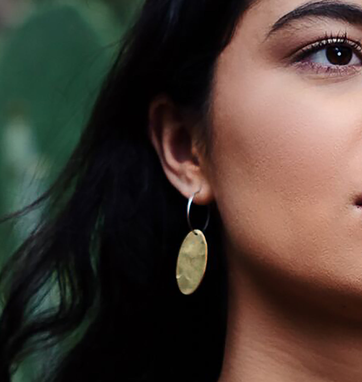 Small Hoop and Hammered Oval Earring
